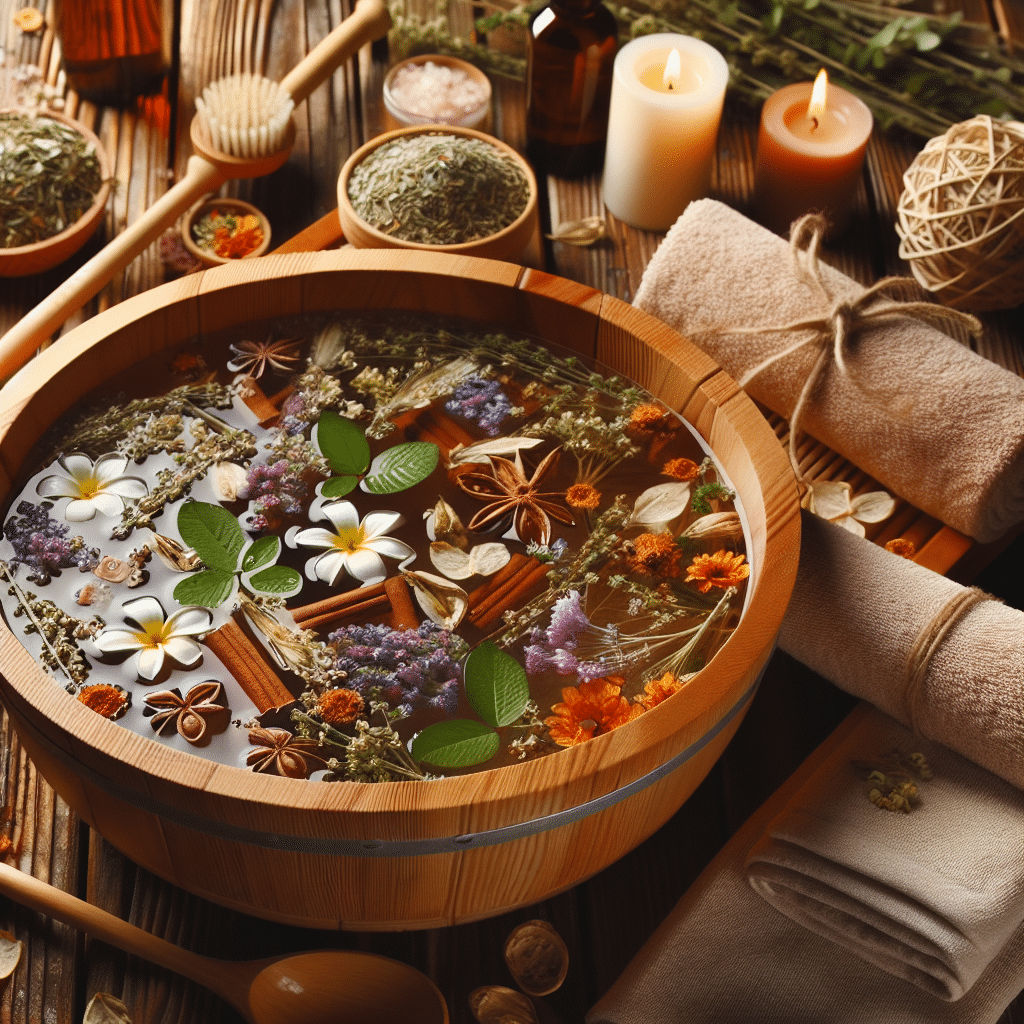 banho relaxante com ervas naturais para revitalizar o corpo